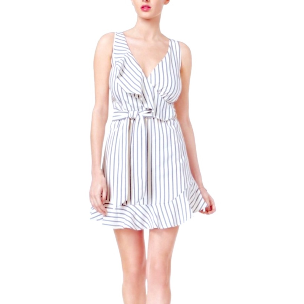 GUESS Gianna Striped Ruffle Hem Dress NWOT Small GUESS Nautical Dress Cream Blue